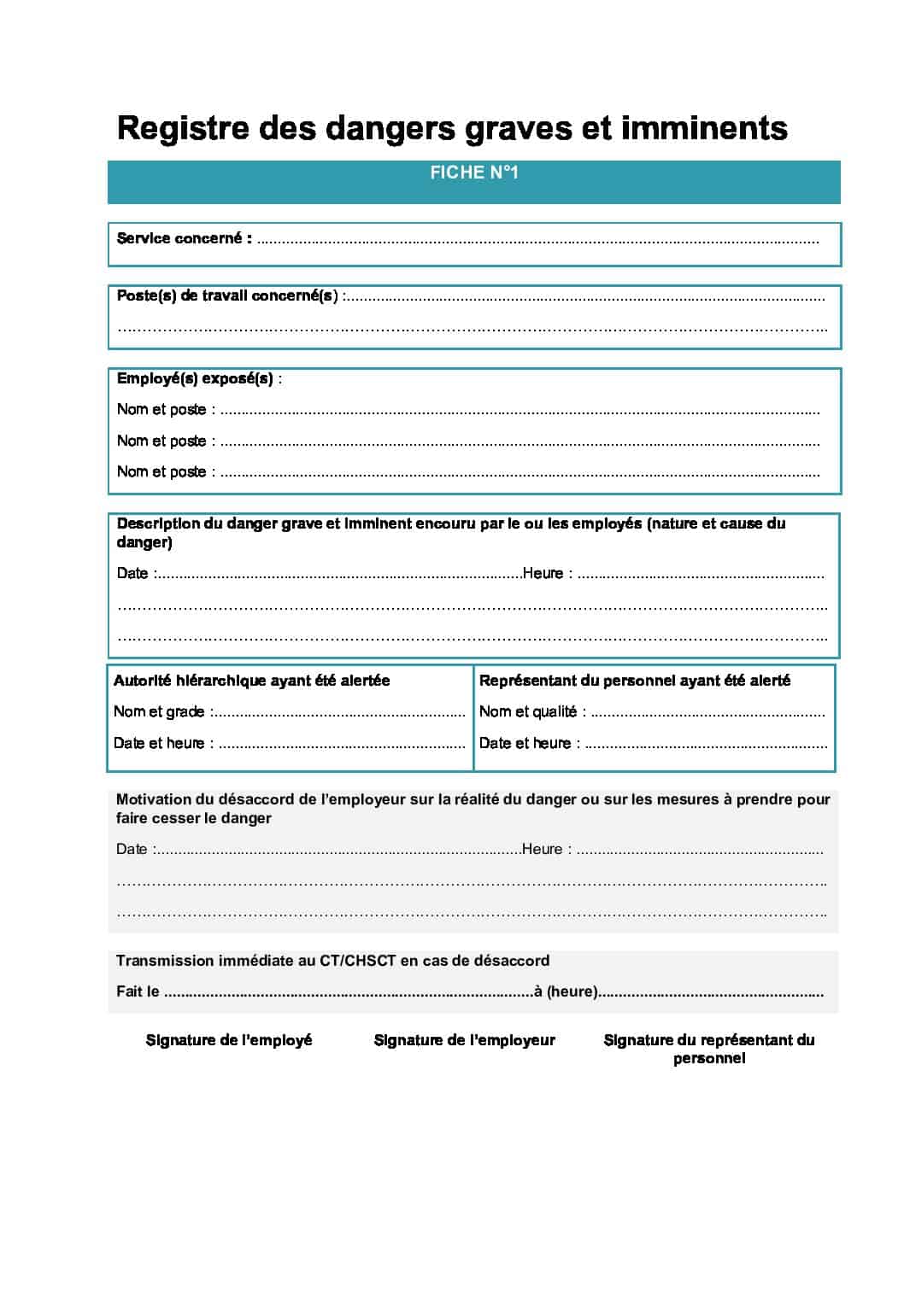 Exemple de modèle de registre Danger Grave et Imminent DGI