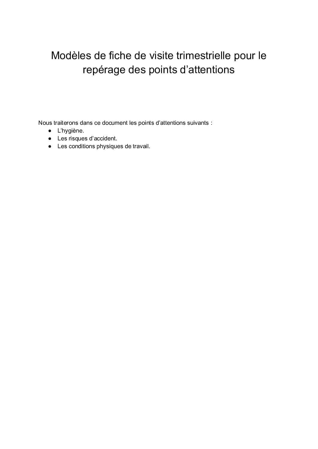 Modèle de grille d'inspection du CSE trimestrielle pour le repérage des points d’attention