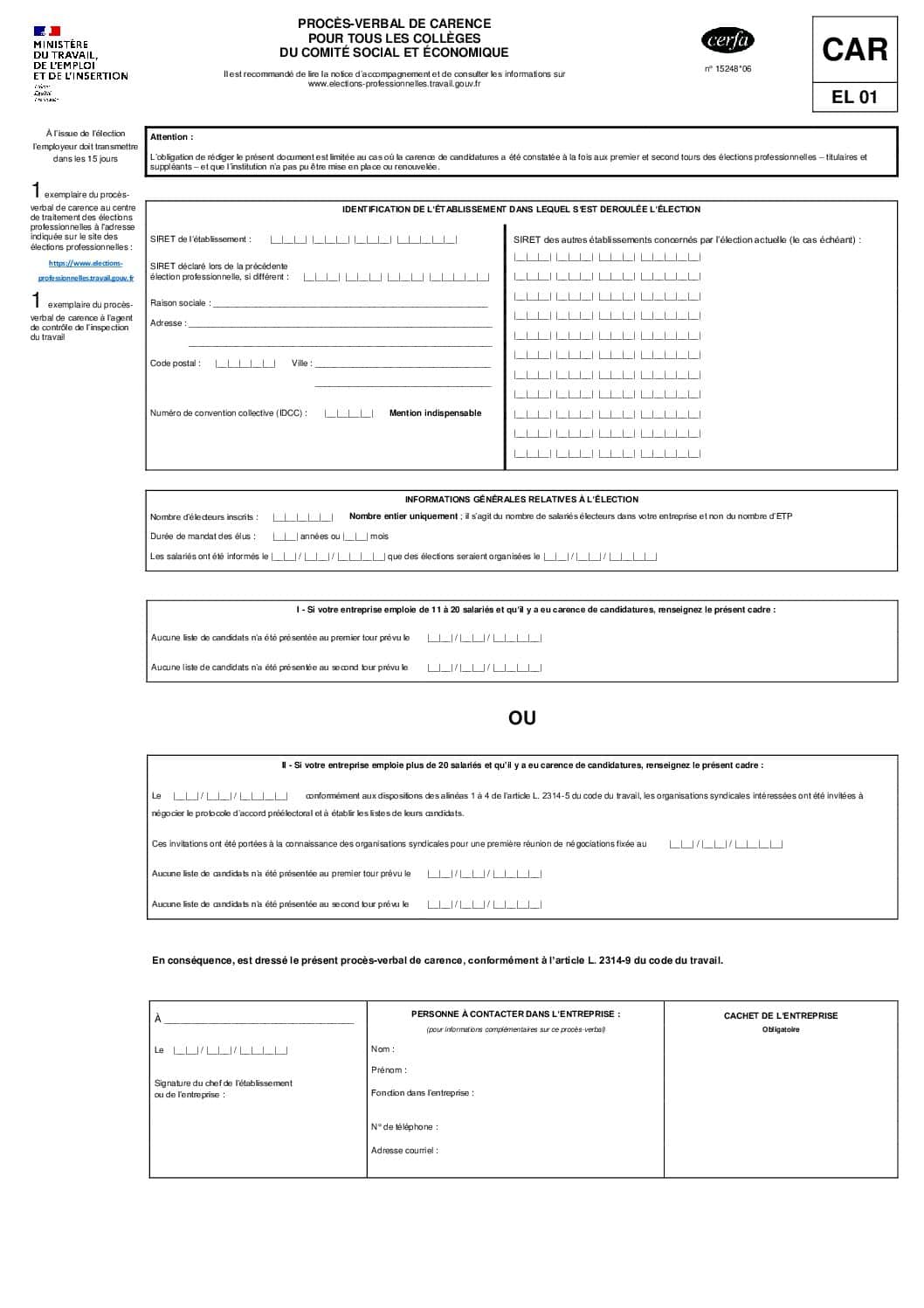 cerfa_15248-06 PV de carence du CSE