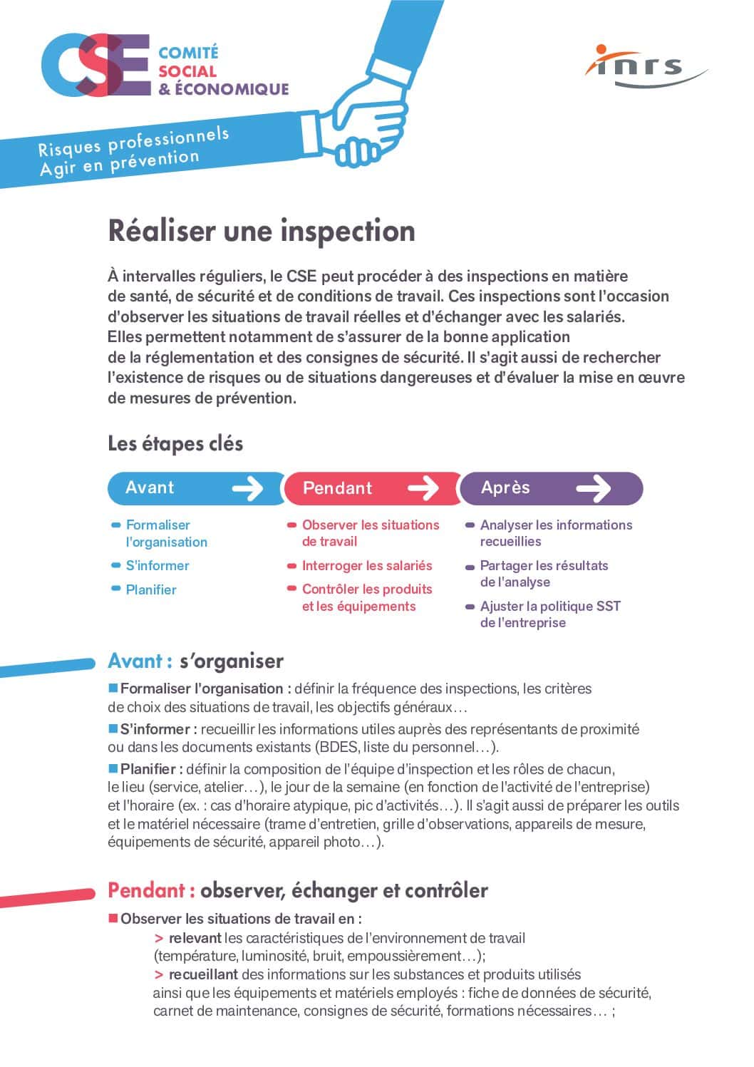 Réaliser une inspection CSE source INRS